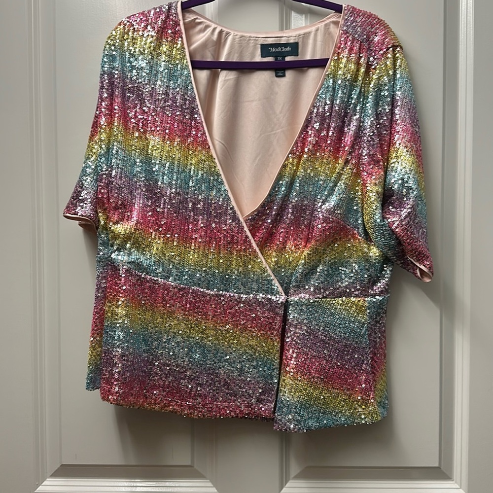 ModCloth pastel rainbow sequin blouse 3x